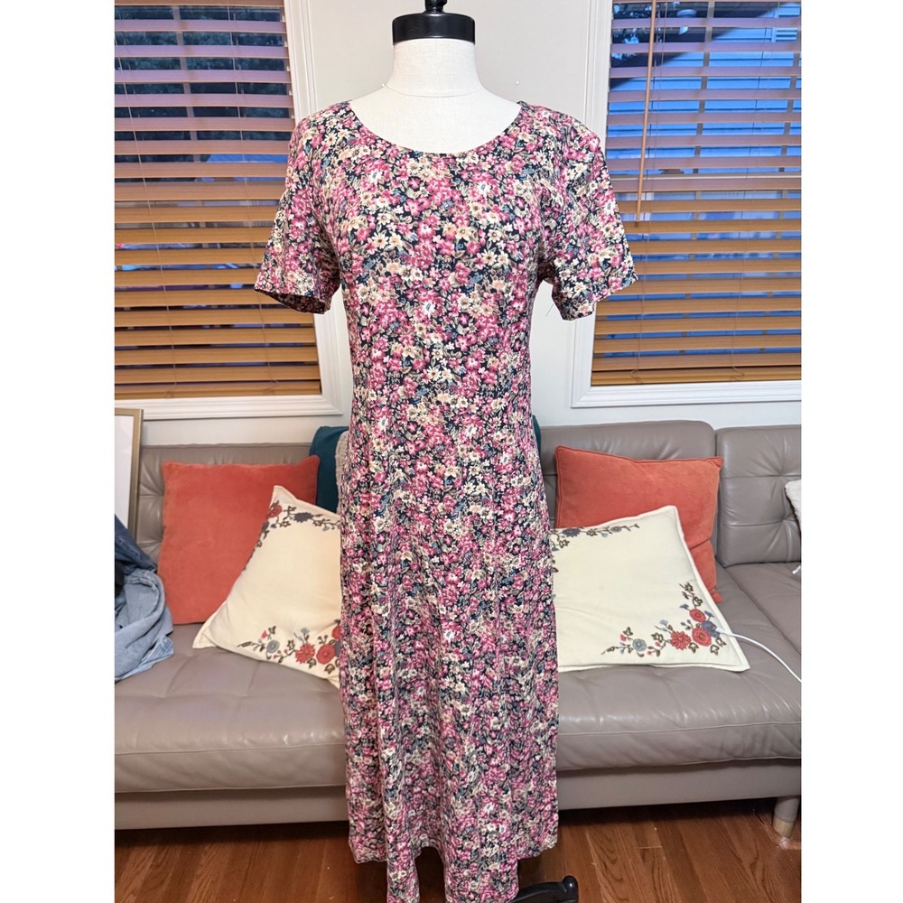 90s Vintage Floral Maxi Dress Pink Corset Back Size 9 87669
